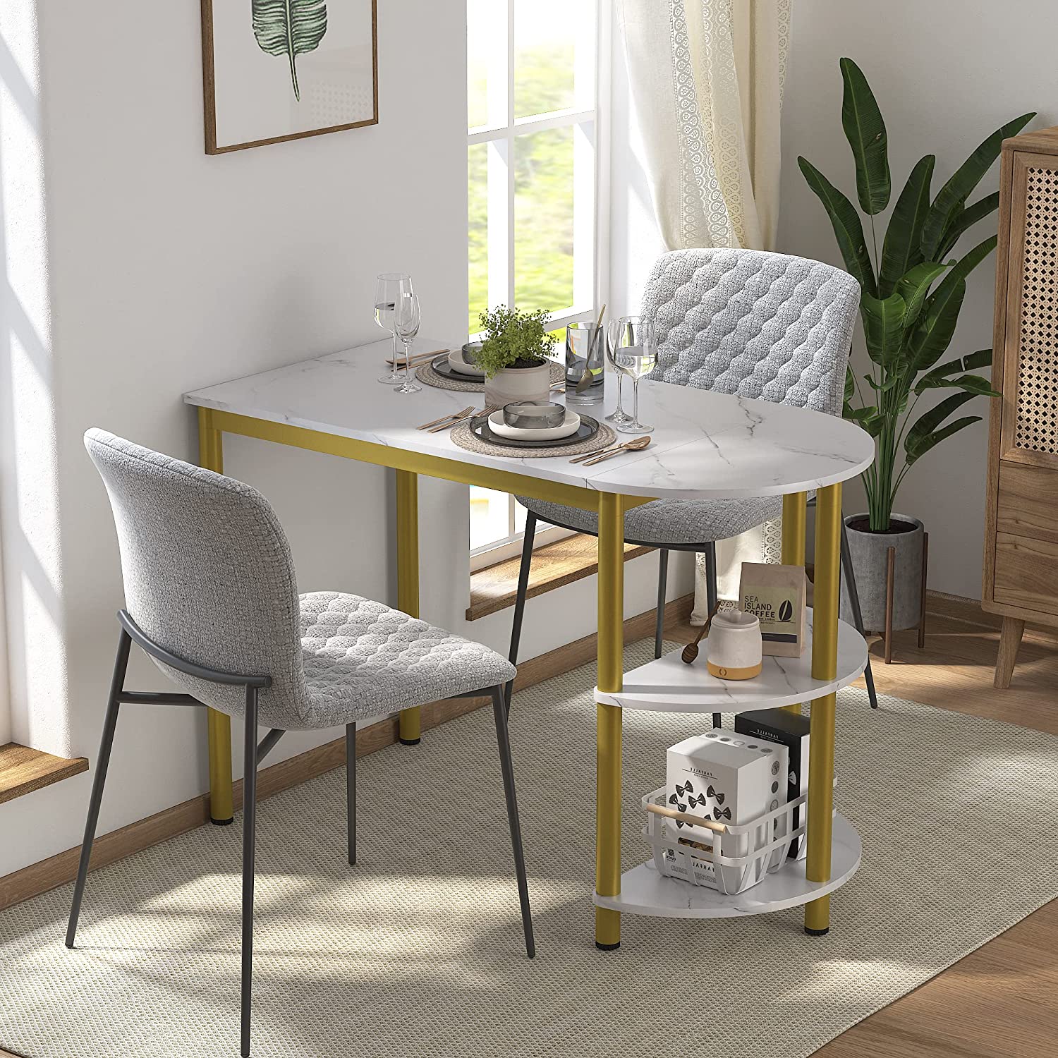 White and Gold Multifunctional Dining Table 