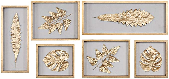 Uttermost Golden Leaves 6-Piece Shadow Box Framed Wall Art Set