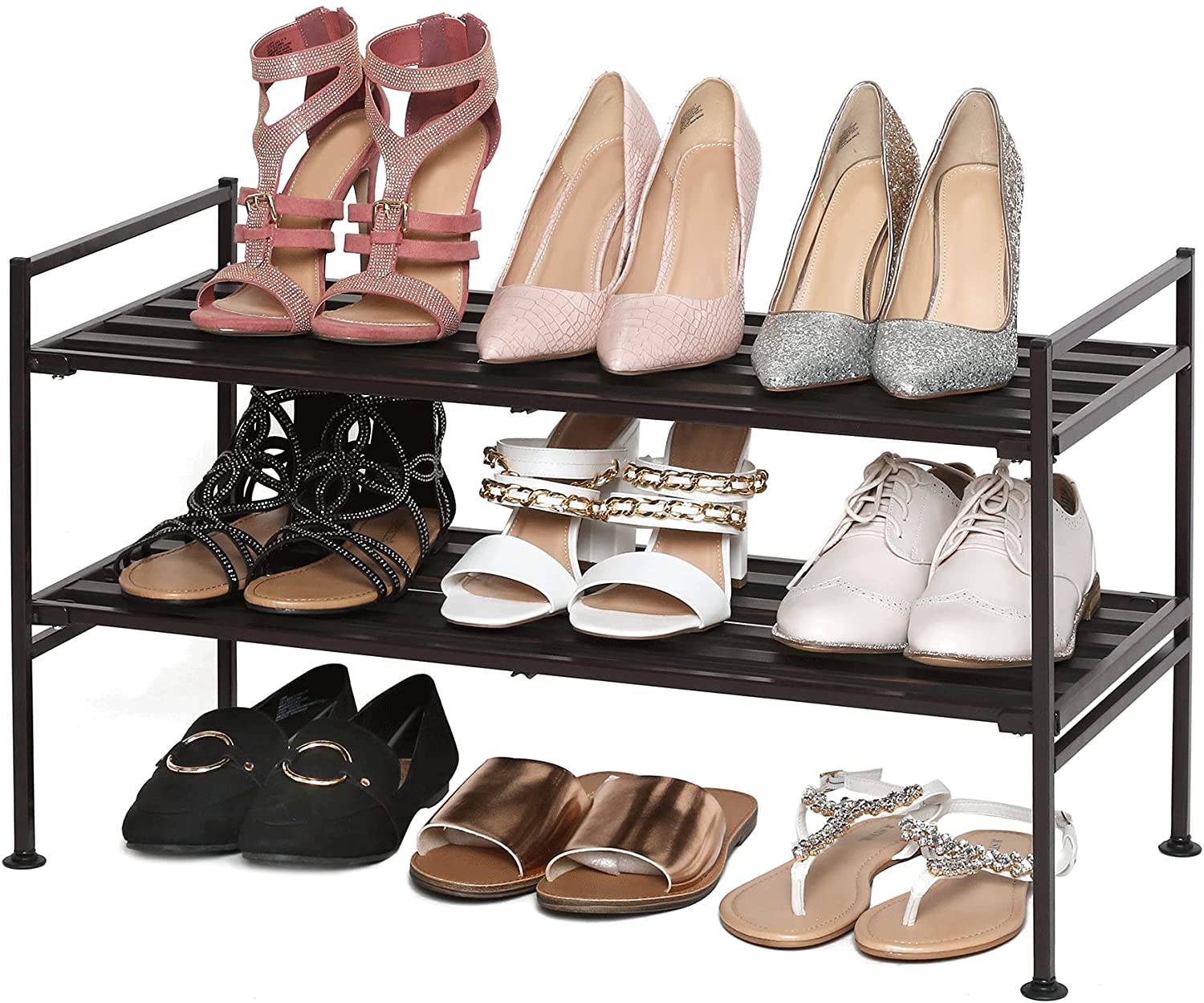 2-Tier Wood Resin Metal Shoe Rack