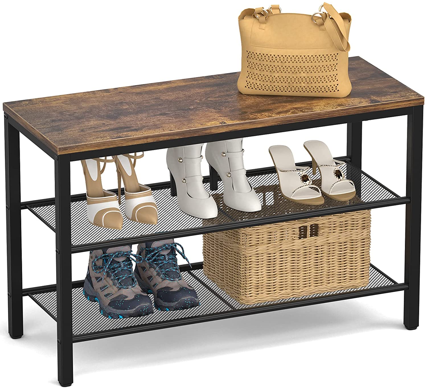 3-Tier Shoe Rack with Bench