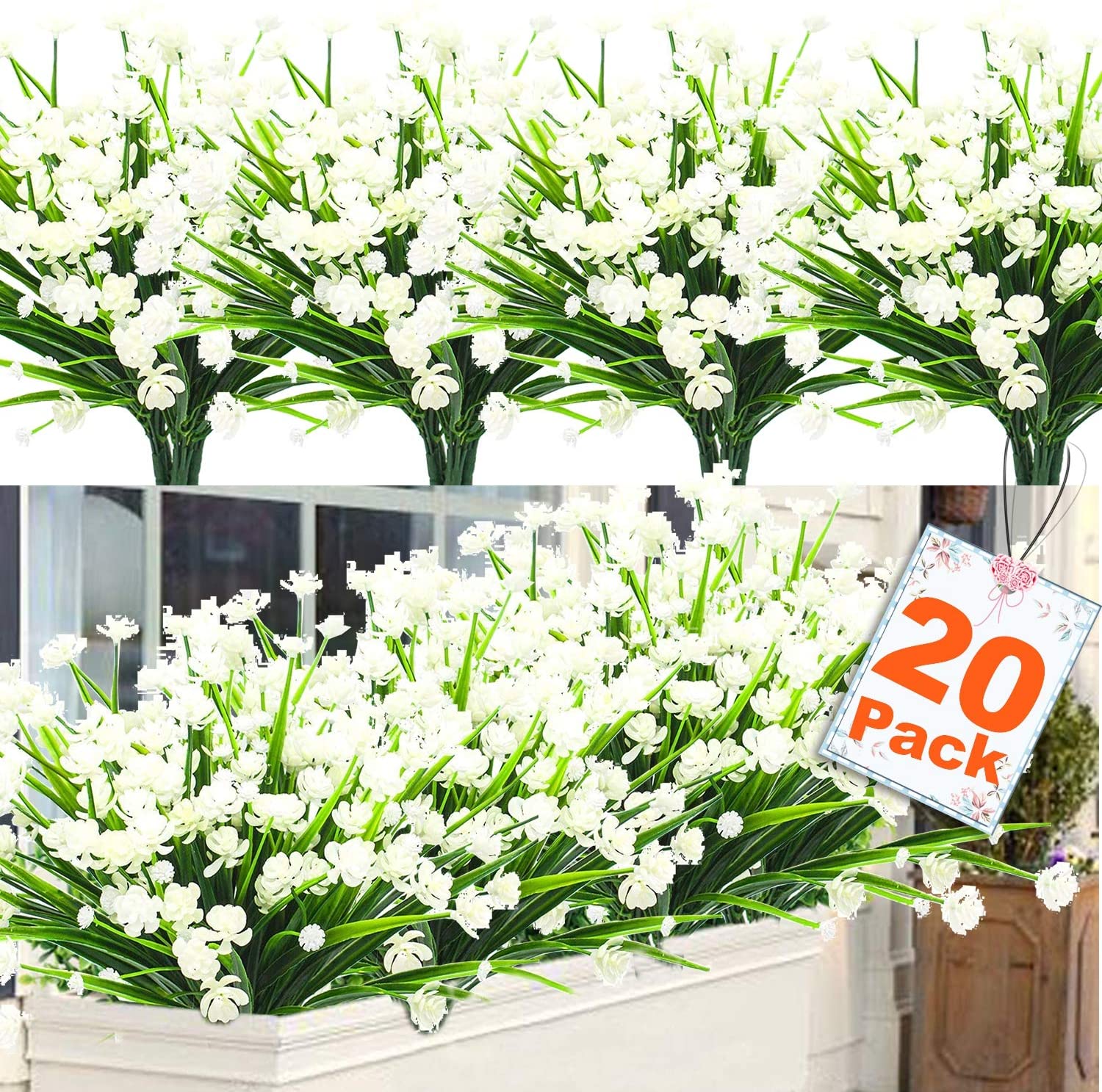 20 Bundles Artificial Flowers for Outdoor Decoration