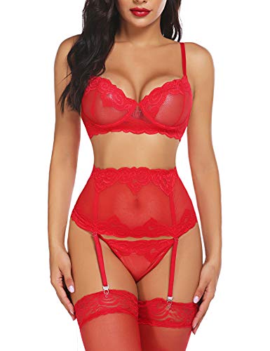 ADOME Women Sexy Lingerie Set with Garter Bra and Panty Lace Underwire Lingerie Sets