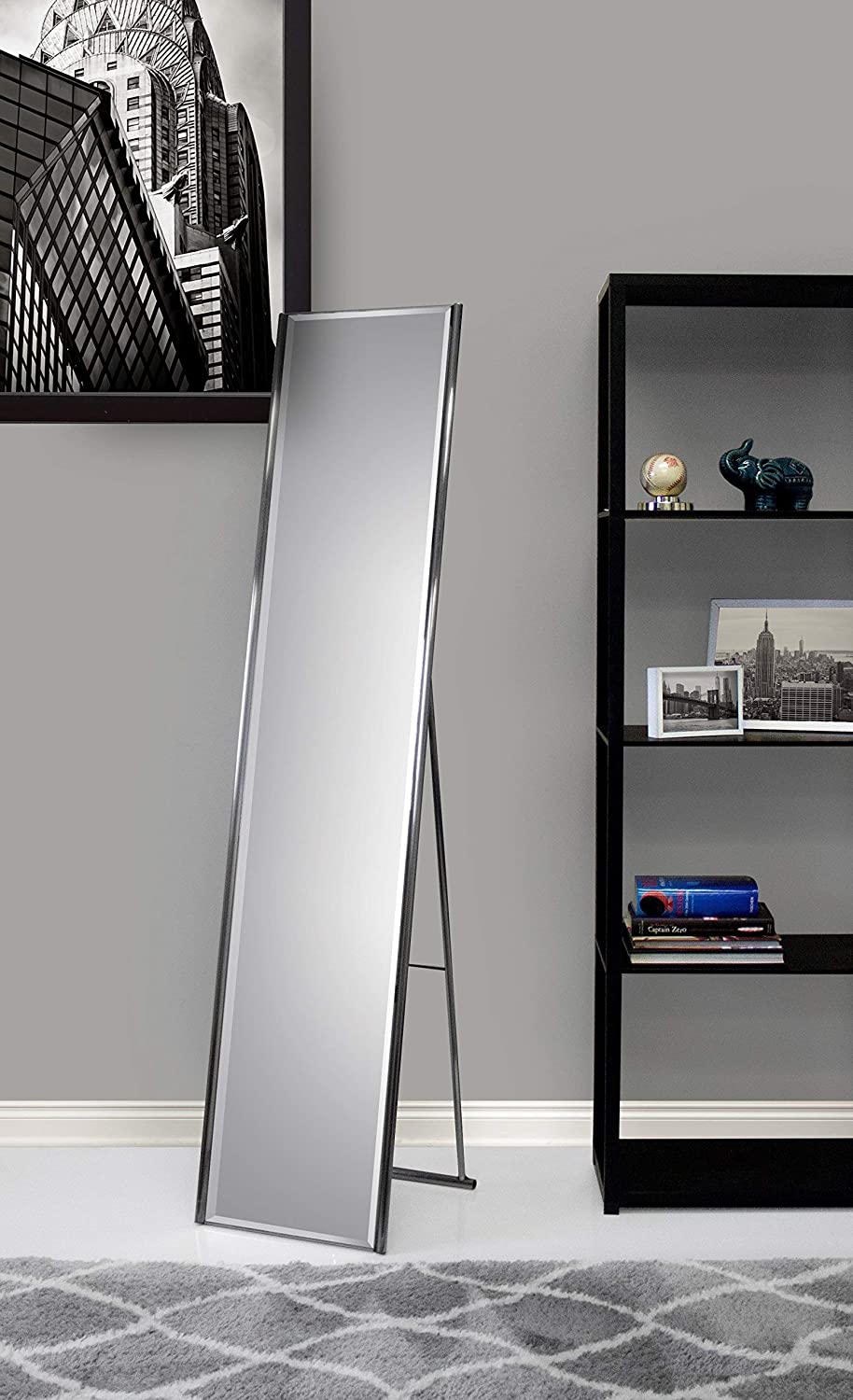 Adesso Alice Simple, Modern Full Length Mirror with Satin Steel Folding Frame