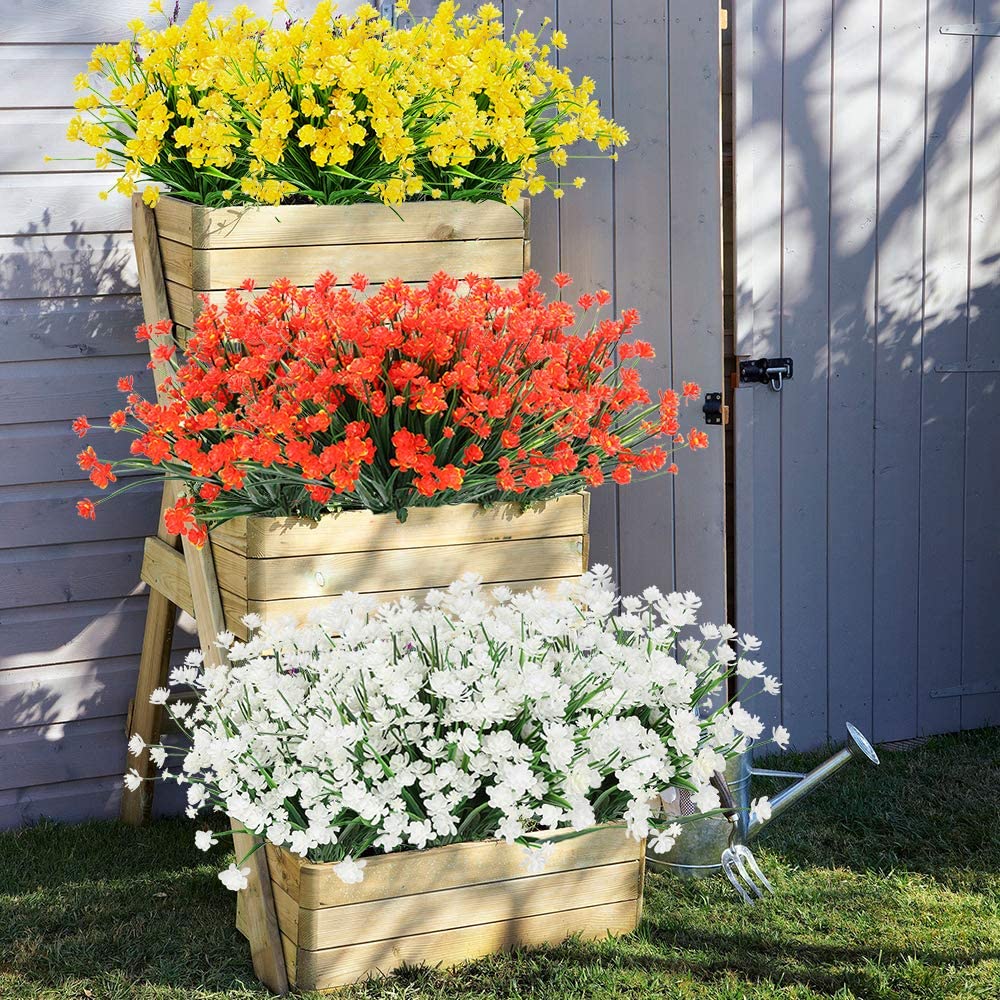 ArtBloom 8 Bundles Outdoor Artificial Fake Flowers