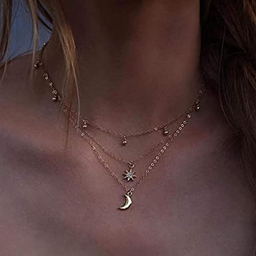 BERYUAN Women Simple Choker Moon Star Choker Necklace Pendant Necklace Trendy Necklace Teen Necklace Jewelry for Women and Girls Gift for Her (GOLD)