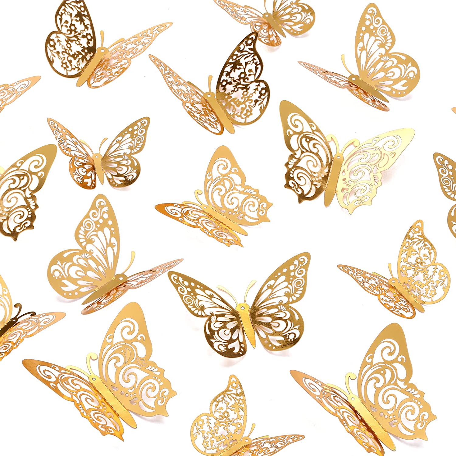 Crosize 72Pcs 3D Gold Butterfly Wall Decor
