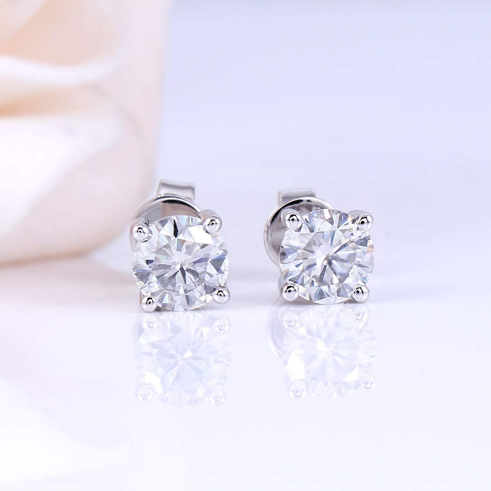 DovEggs 10K White Gold Post 1CTW 5mm Heart Arrows Cut Moissanite Stud Earrings Sterling Silver Push Back for Women