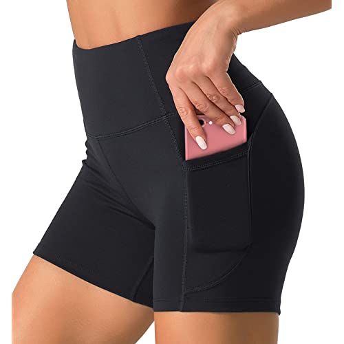 Dragon Fit High Waist Yoga Shorts for Women with 2 Side Pockets Tummy Control Running Home Workout Shorts