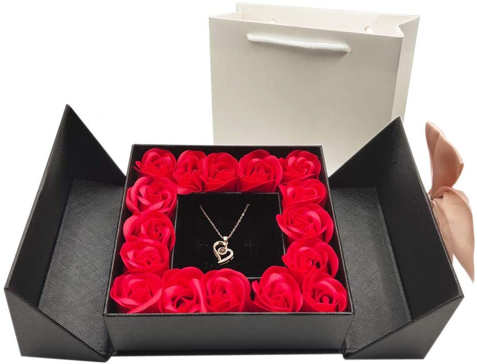 Eternal Real Rose Gift Box with Heart Design Necklace