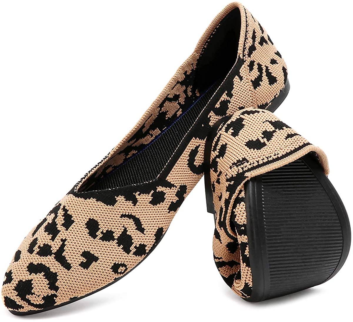 HEAWISH Women's Ballet Flats for Women Pointed Toe Slip On Leopard Mesh Dress Shoes