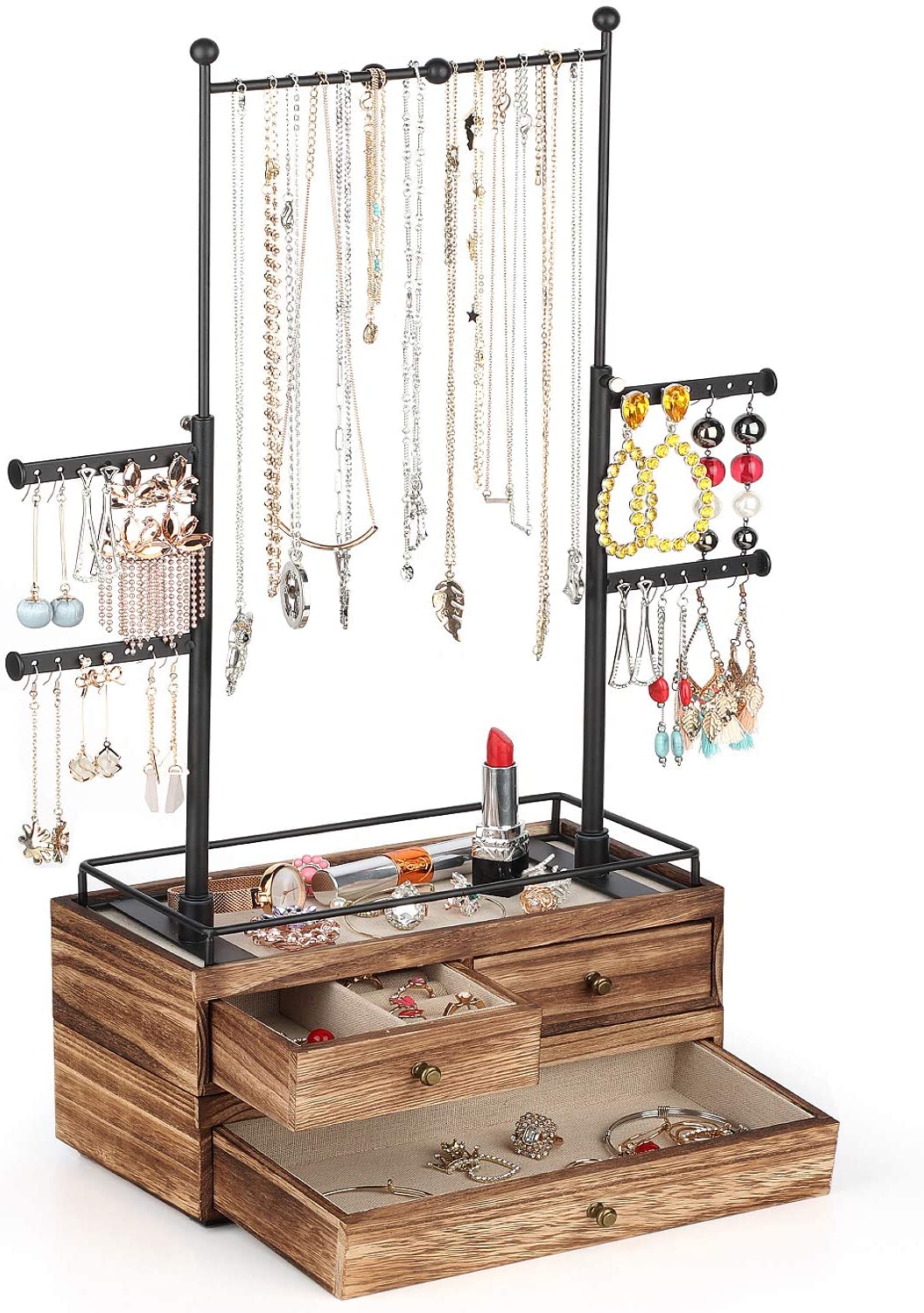 Jewelry Organizer - 2 Layer Wooden Jewelry Drawer Storage Box