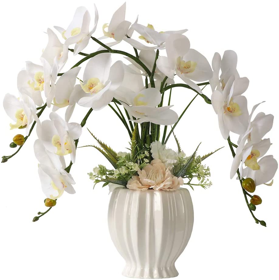 LESING Artificial Flowers Orchids Plants Fake Orchid in Pot