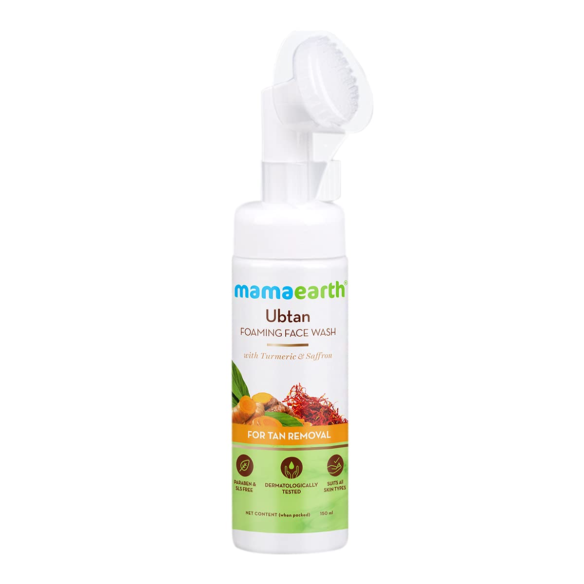 Mamaearth Ubtan Foaming Face Wash with Brush with Turmeric & Saffron for Tan Removal