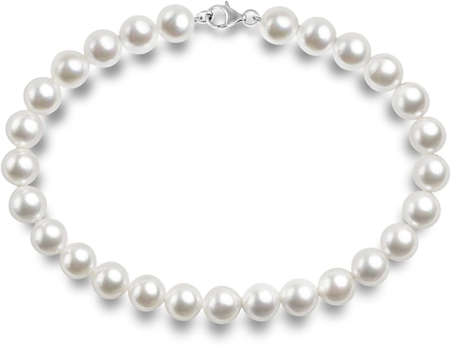 PAVOI Sterling Silver Round White Simulated Shell Pearl Necklace