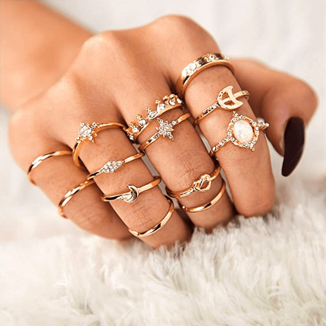 Sither 13 Pcs Women Rings Set Knuckle Rings Gold Bohemian Rings for Girls Vintage Gem Crystal Rings Joint Knot Ring Sets for Teens Party Daily Fesvital Jewelry Gift(style3)