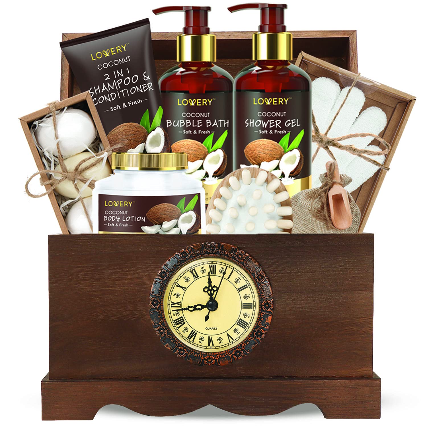Valentines Gift, Bath Gift Set in a Vintage Style Wooden Clock Box