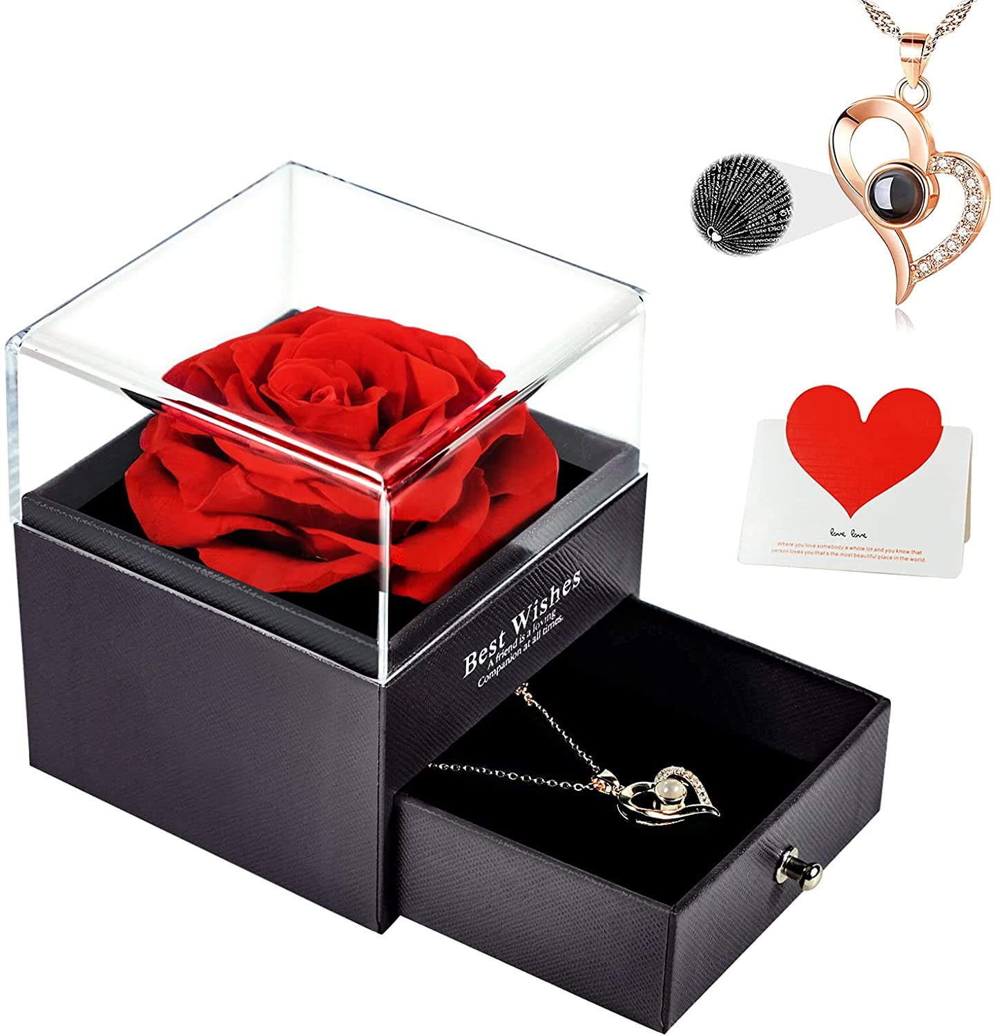 Valentines Gifts for Her Preserved Rose with I Love You Necklace