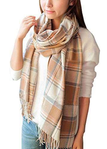 Wander Agio Women's Fashion Long Shawl Big Grid Winter Warm Lattice Large Scarf