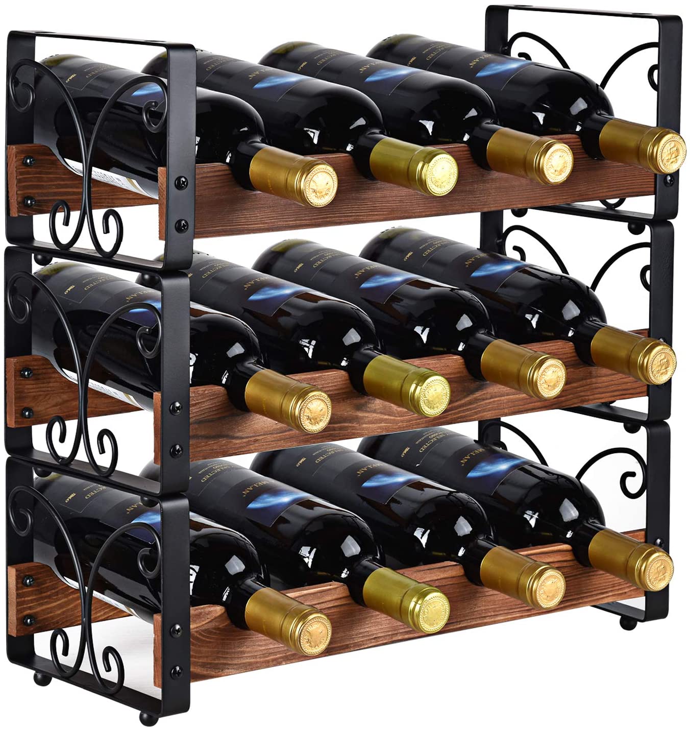 X-cosrack Rustic 3 Tier Stackable Wine Rack