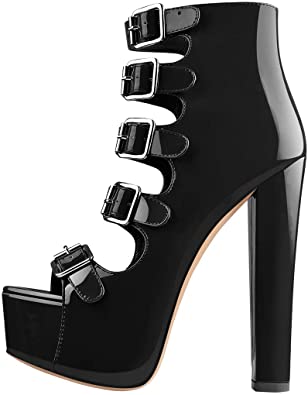 Yolkomo Women's Lace Up Heels Strappy Platform Chunky Heels Open Toe Gladiator High Heel Sandals