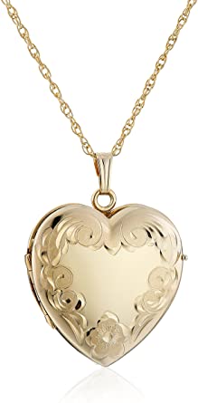 Amazon Collection Engraved Four-Picture Heart Locket Necklace, 20