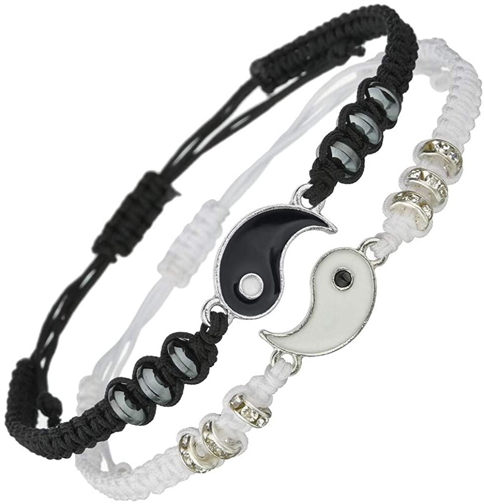 Best Friend Bracelets for 2 Matching Yin Yang Adjustable Cord Bracelet