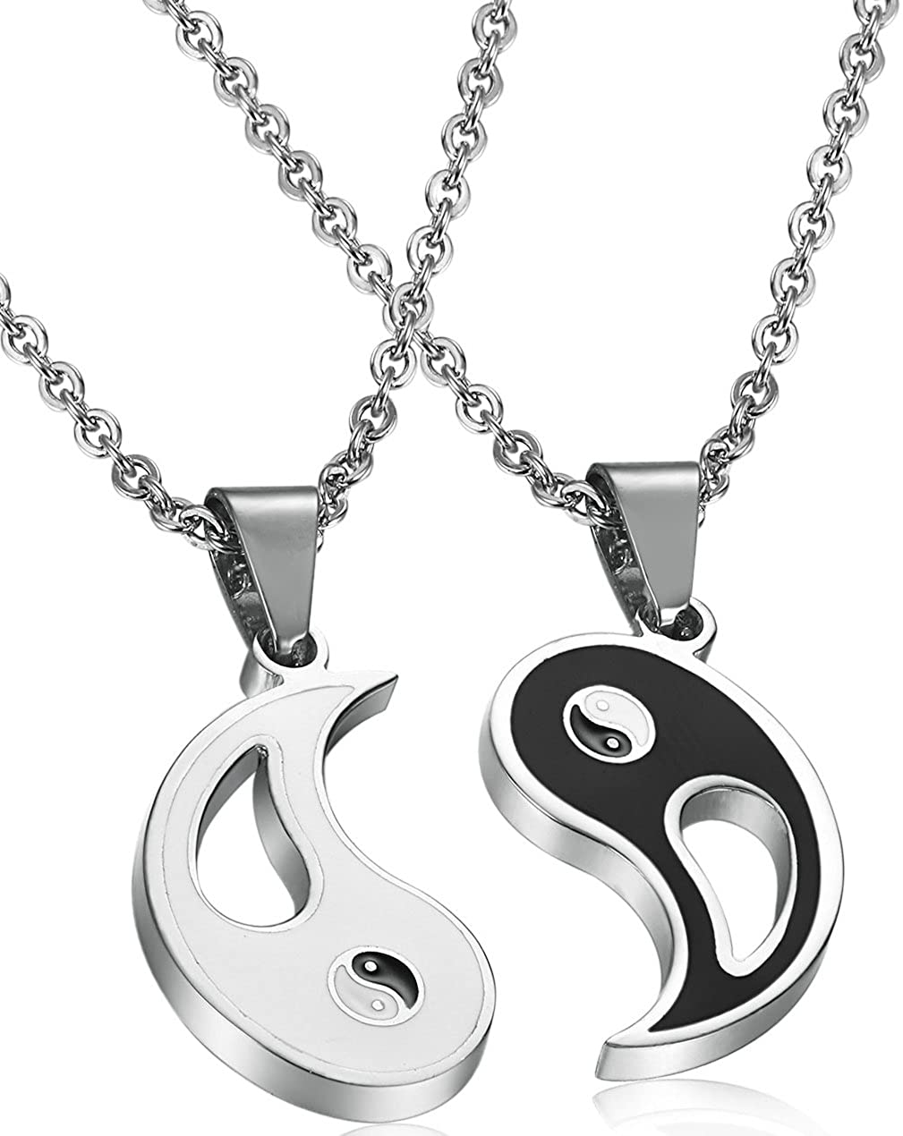 FIBO STEEL 2pcs Stainless Steel Yin Yang Pendant Necklace