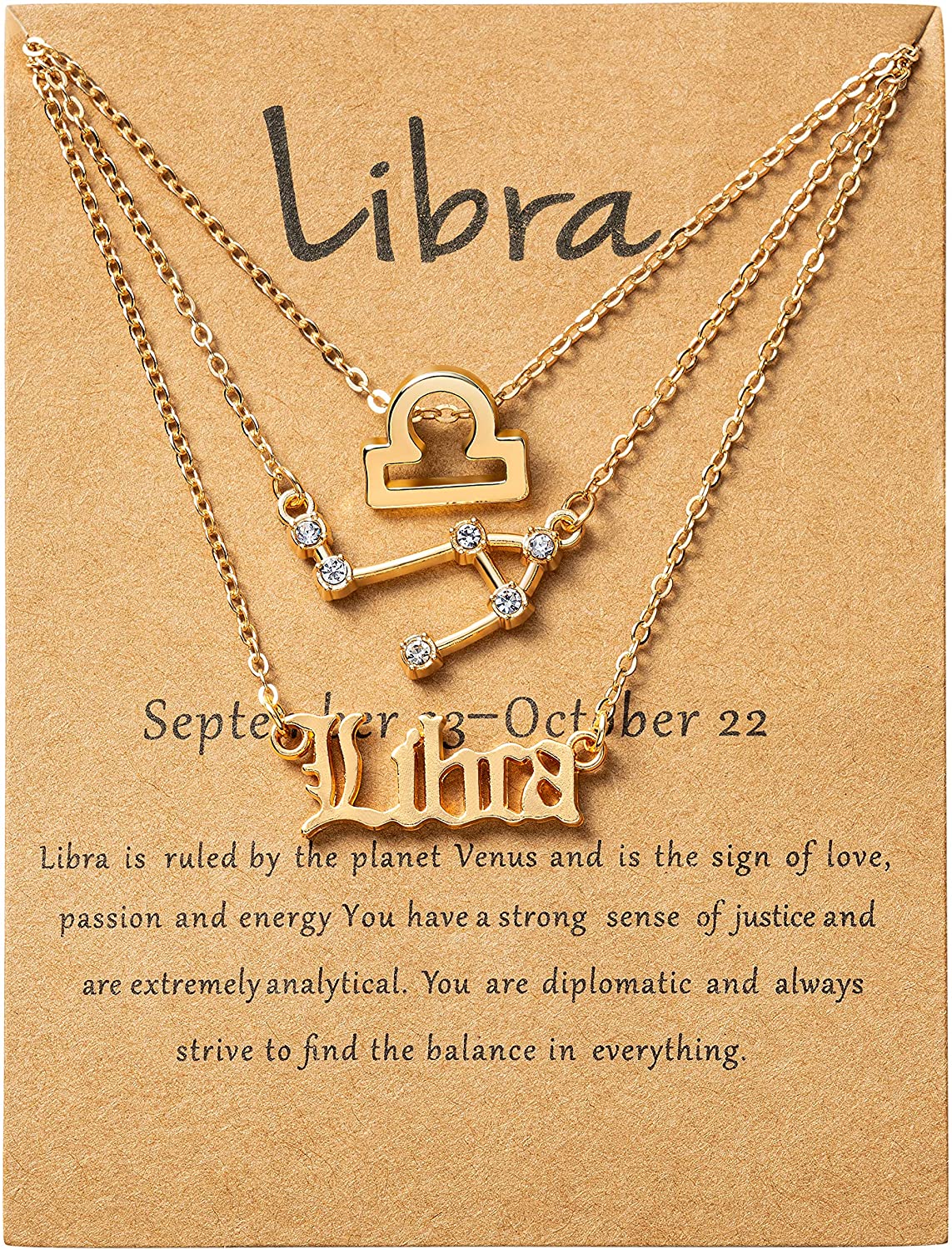 Libra- PANTIDE 3Pcs Constellation Zodiac Layer Necklaces for Women