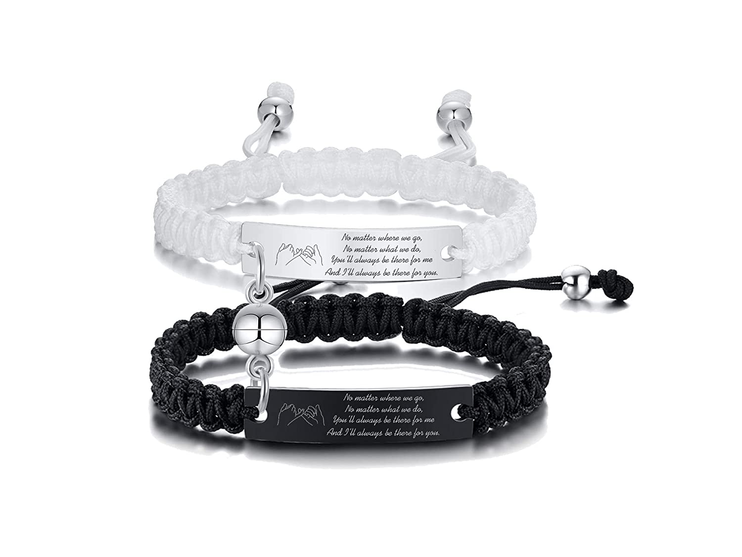 MEALGUET Personalized ID Couple Bracelets Custom Engraving Handmade Braided Rope Wrist Bangle for Men Women Friendship, Adjustable,Customized