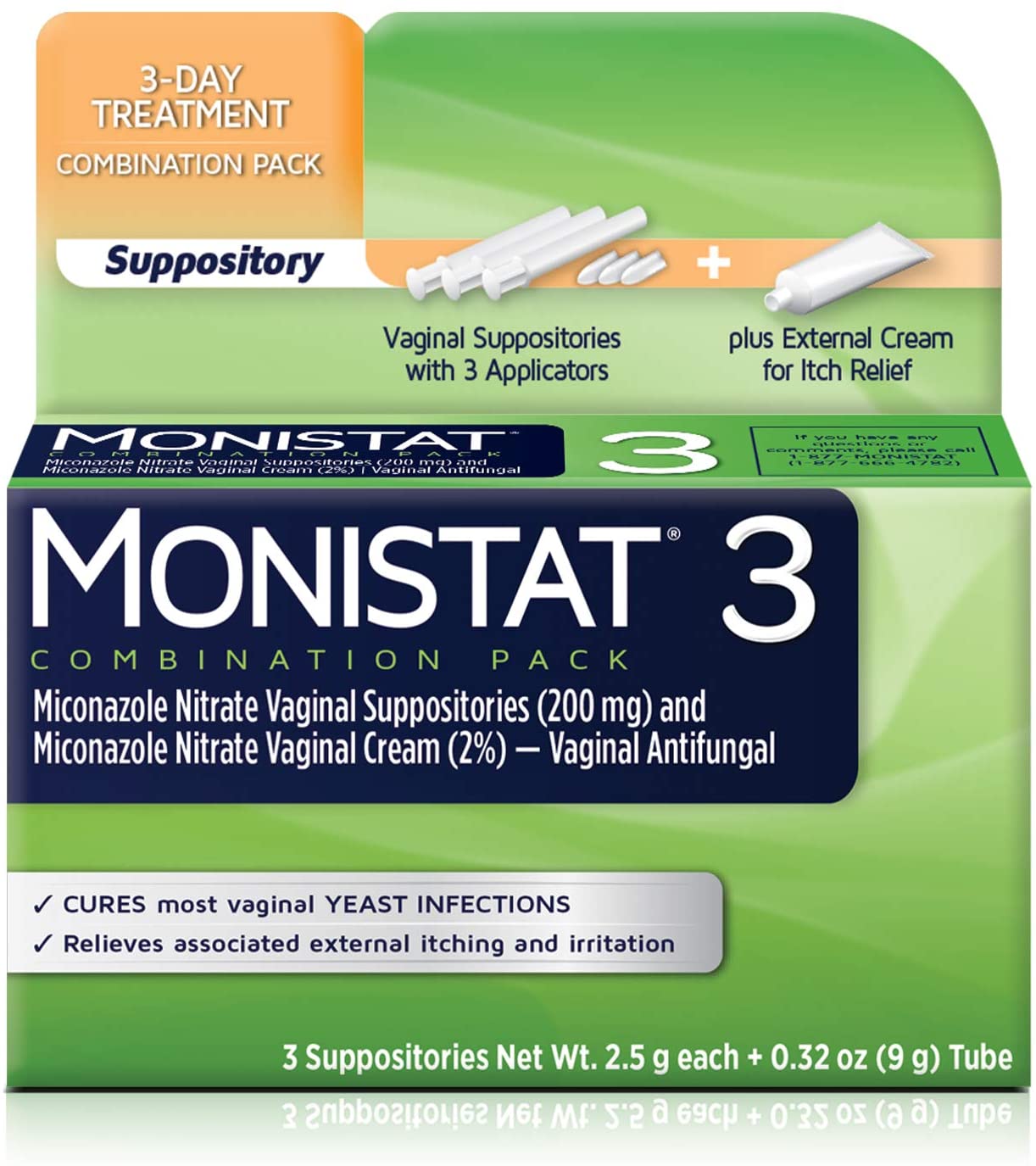 Monistat 3-Day Yeast Infection Treatment Suppositories + Itch Relief Cream