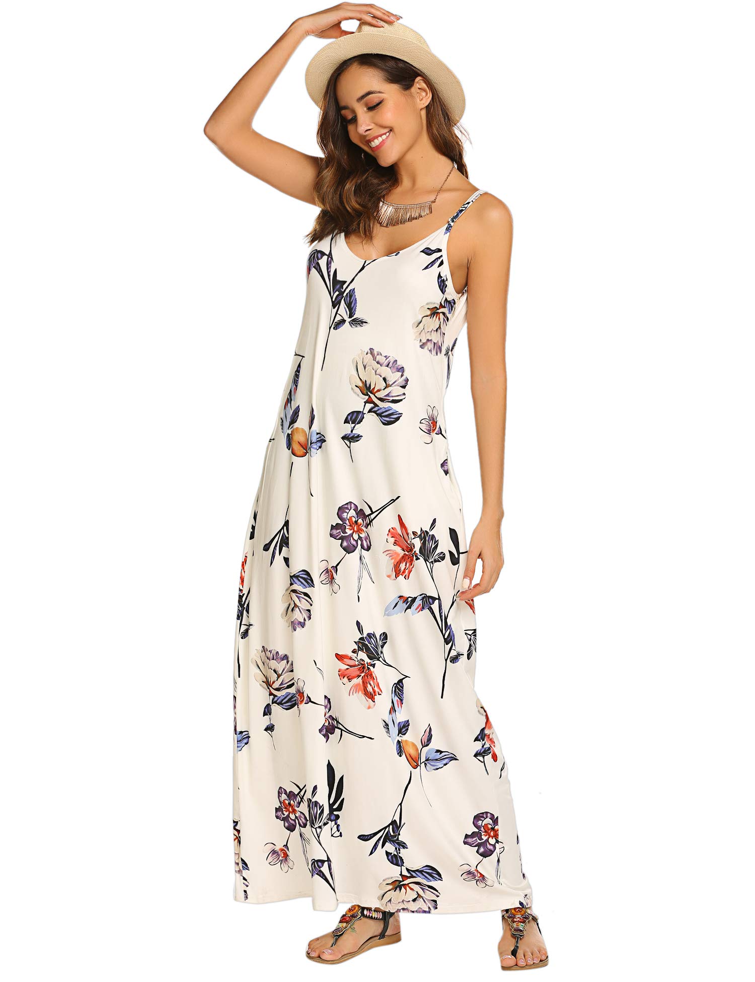 OURS Women's Summer Floral Long Maxi Dress with Pockets