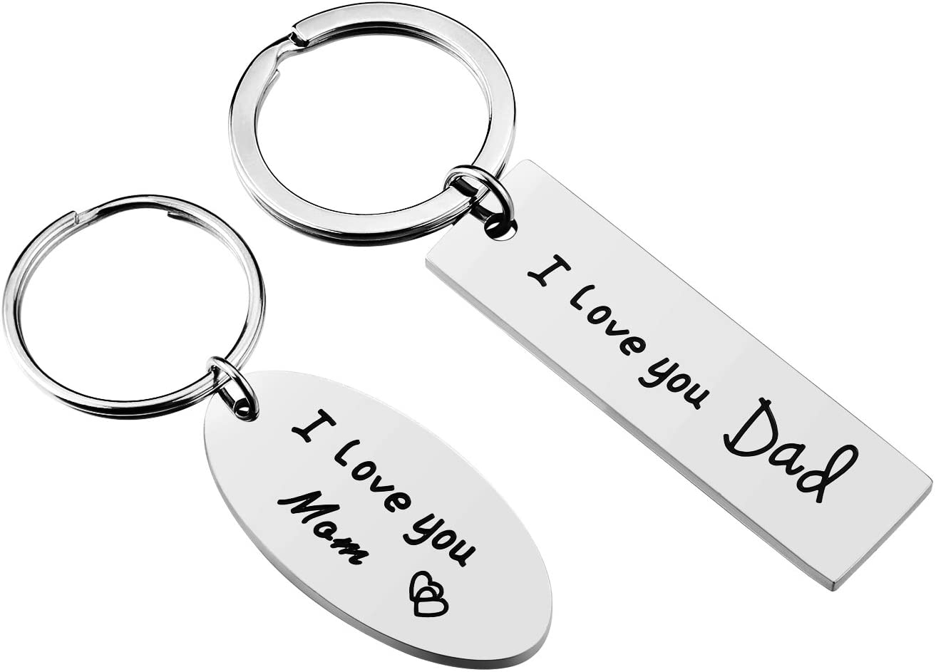 Parent Gifts for Anniversary Wedding Day from Daughter - Christmas Gifts for Parent, 2PCS Remember I Love You Mom Dad Keychain Set