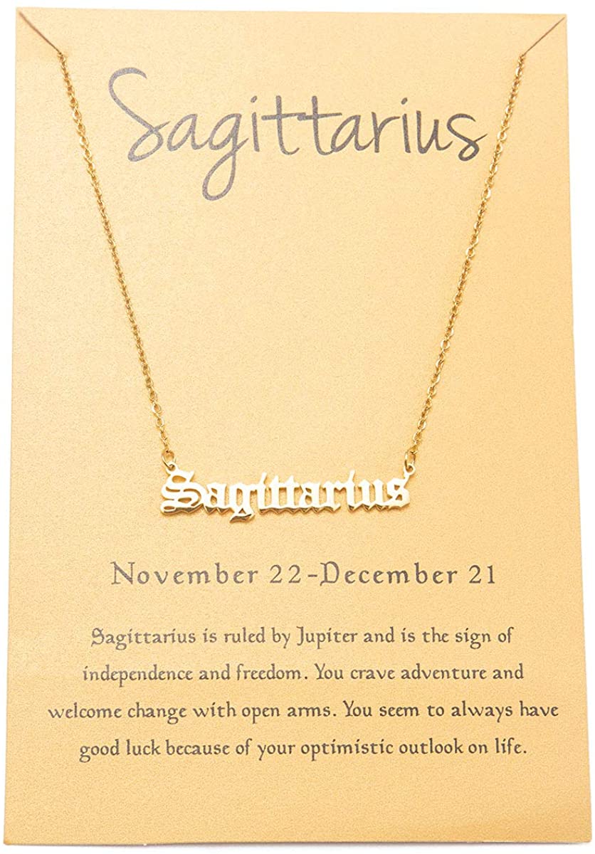 Sagittarius- Zealmer Retro 12 Zodiac Old English Letter Necklace for Women