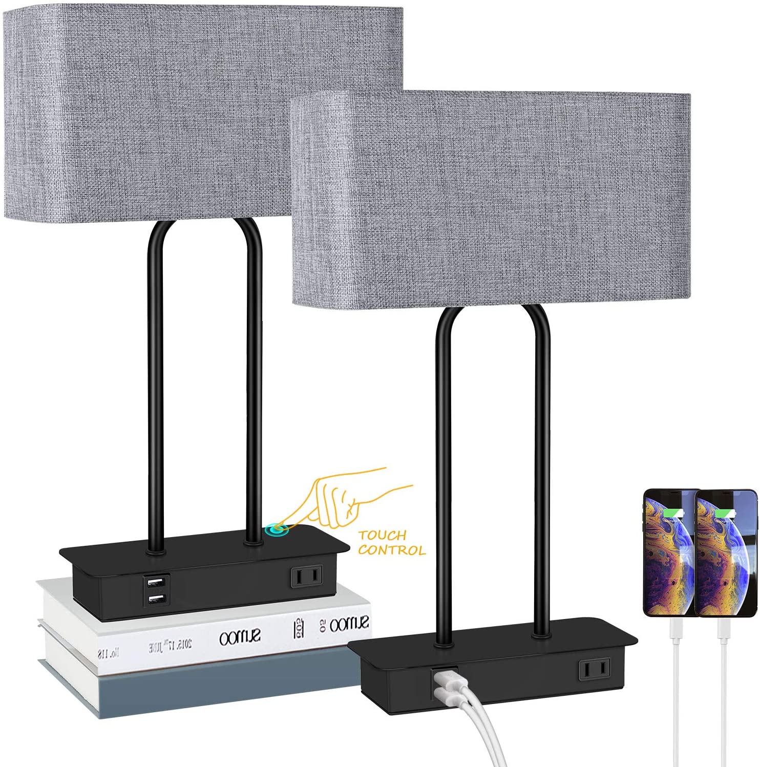 Set of 2 Touch Control 3-Way Dimmable Table Lamp