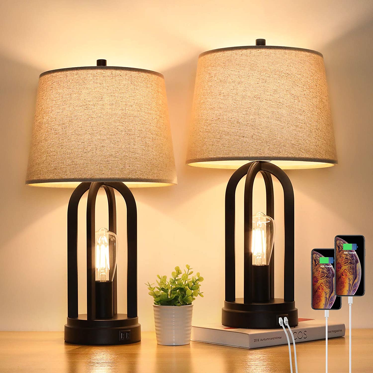 Touch Bedside Table Lamps with Rotary Switch Set of 2