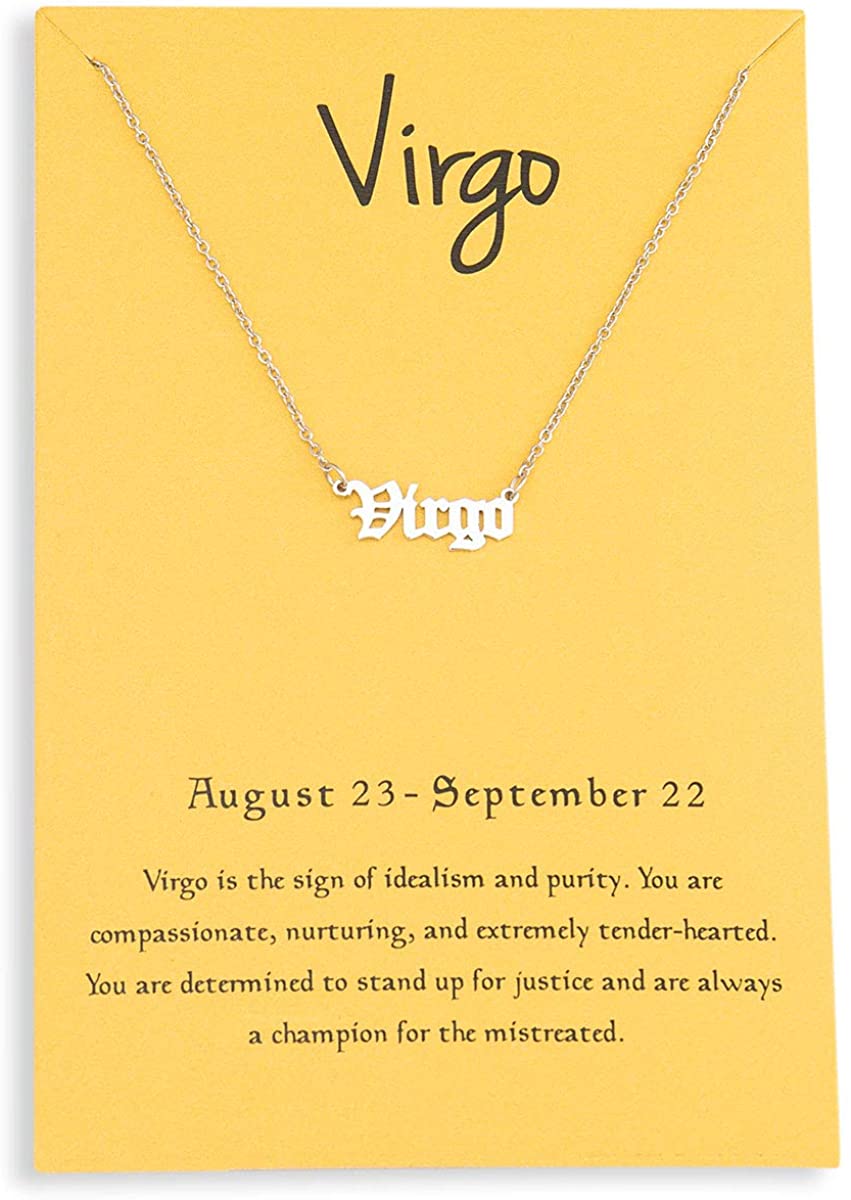 Virgo- Zealmer Retro 12 Zodiac Old English Letter Necklace for Women