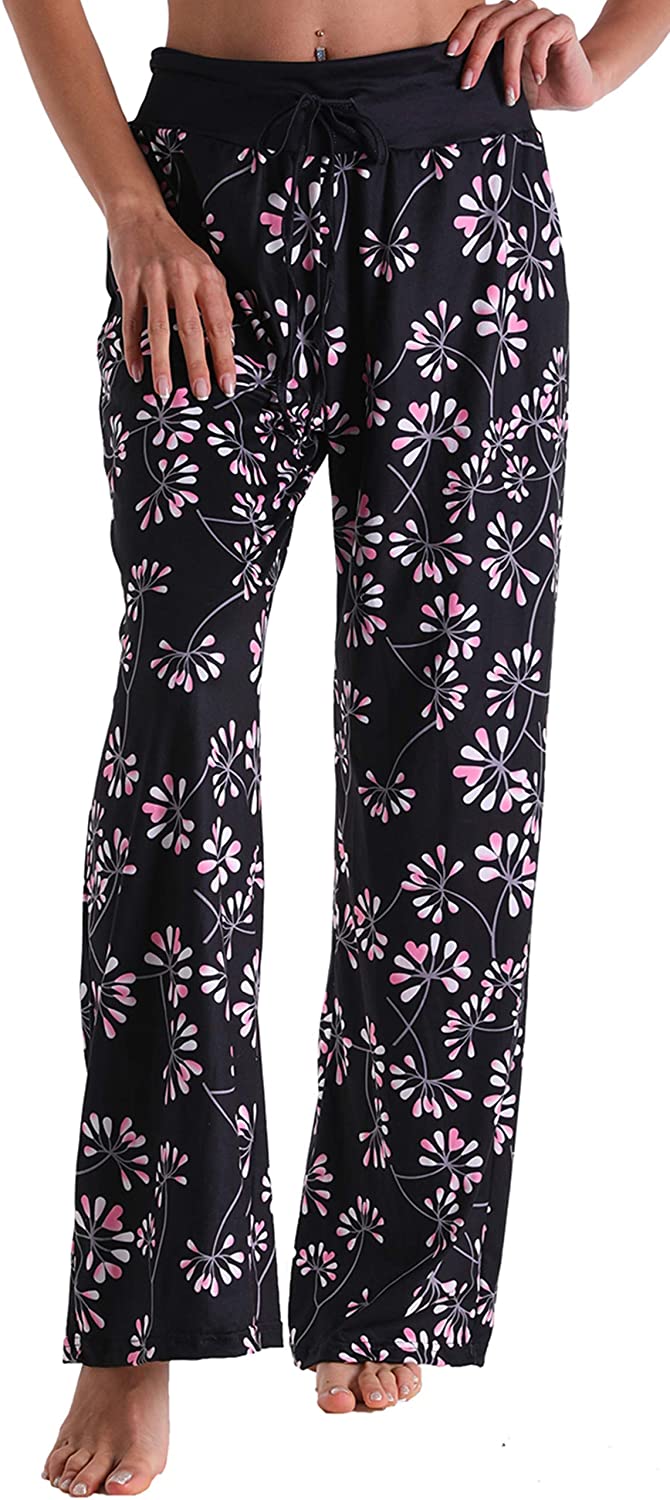 X-Image Women's Comfy Drawstring Stretch Floral Print Long Wide Leg Lounge Pants
