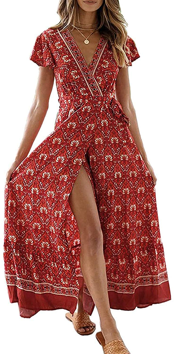 ZESICA Women's Bohemian Floral Printed Maxi Dress1