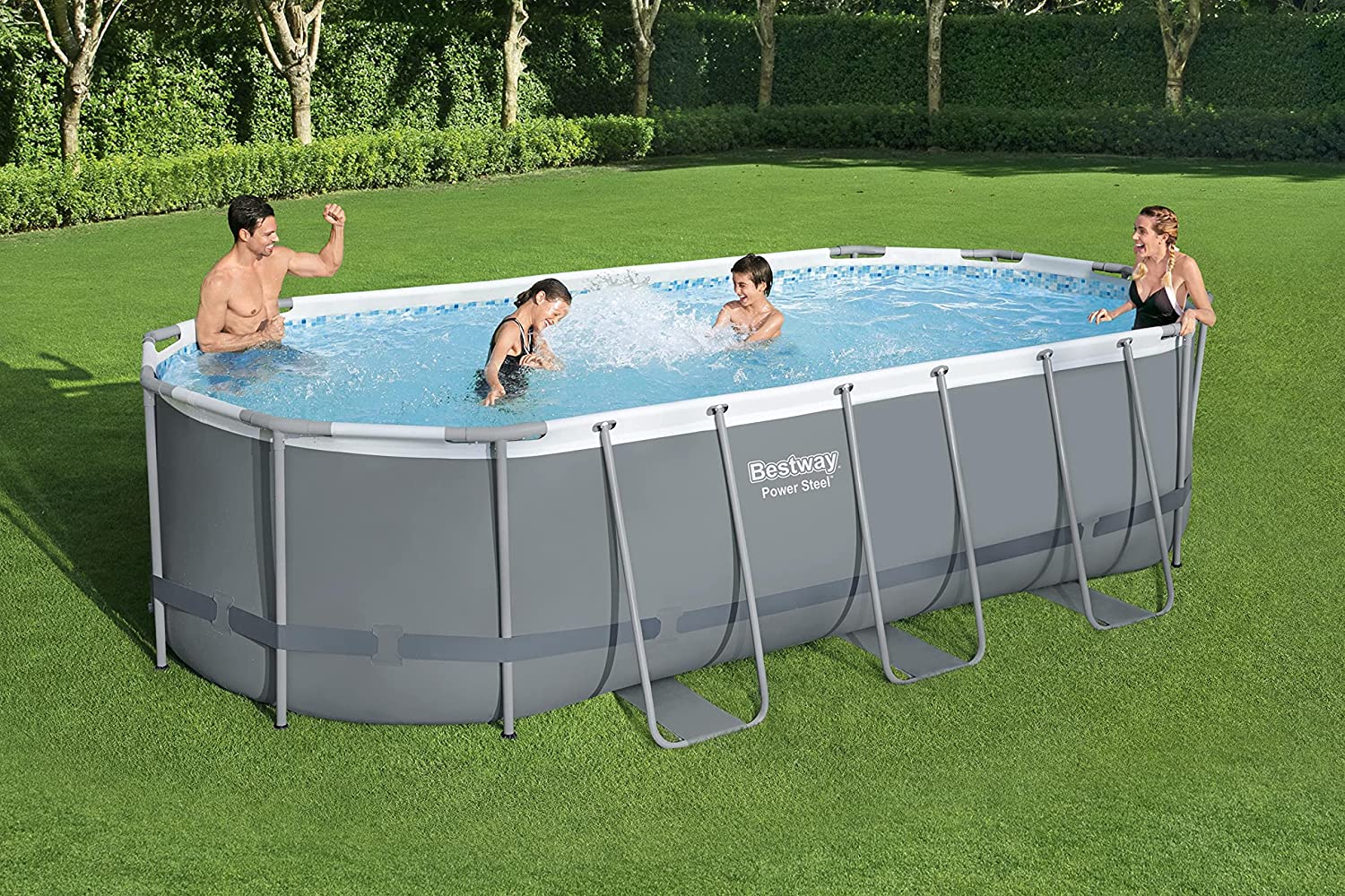 Bestway 56711E Power Steel Outdoor Oval Frame Above Ground Swimming Pool Set 