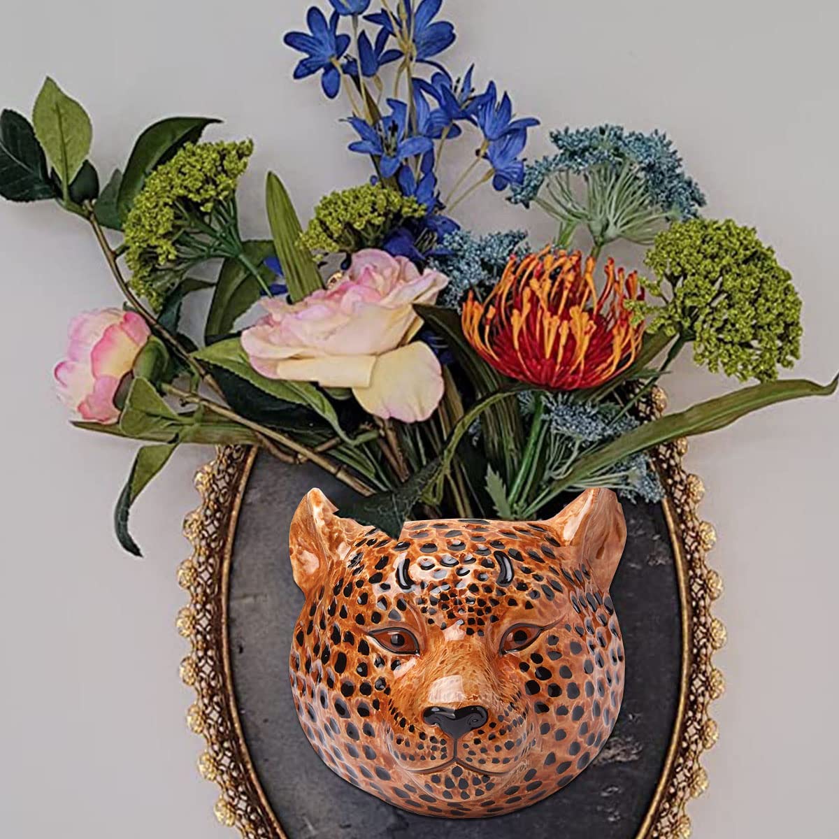 Leopard Head Wall Flower Vase