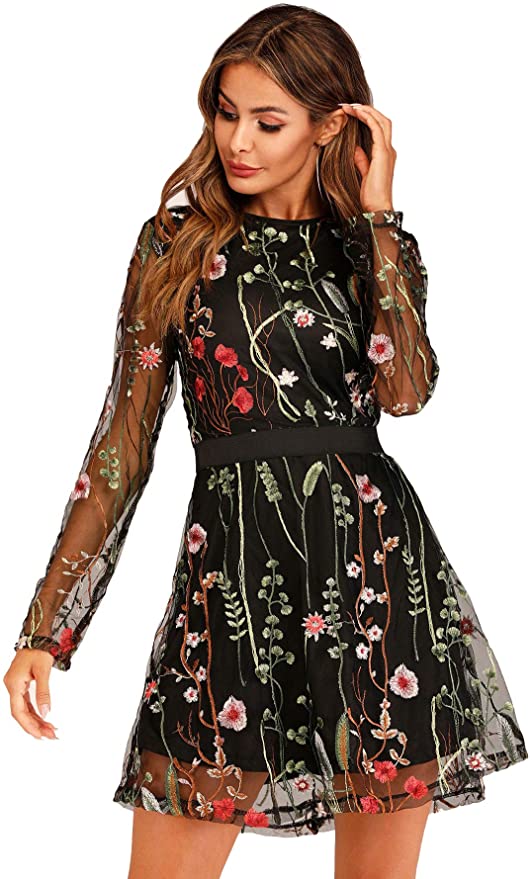 Milumia Women's Floral Embroidery Tunic Party Dress
