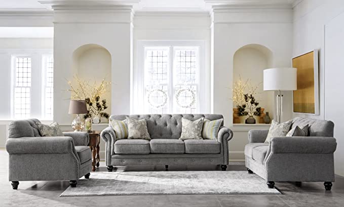 Acanva Luxury Chesterfield Chenille Tufted Living Room Sofa