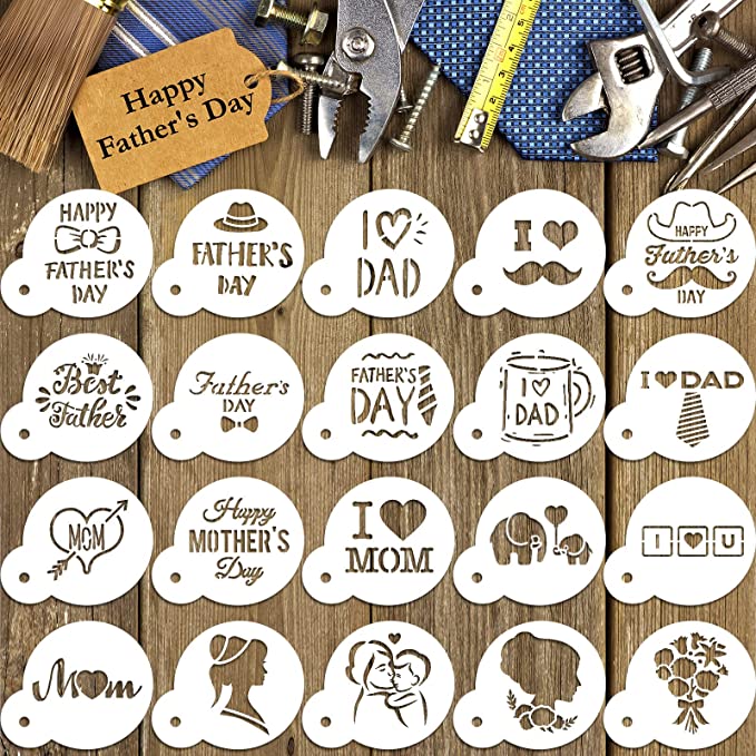 20 Pieces Father's Day Cookie Stencil Set