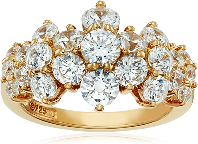 Amazon Collection Yellow-Gold-Plated Zirconia Cluster Ring