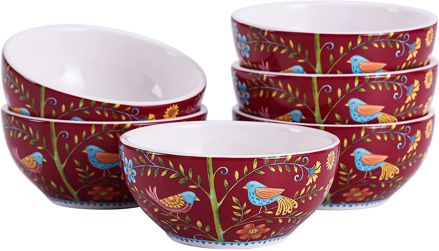 Bico Red Spring Ceramic Dessert Bowls Set 