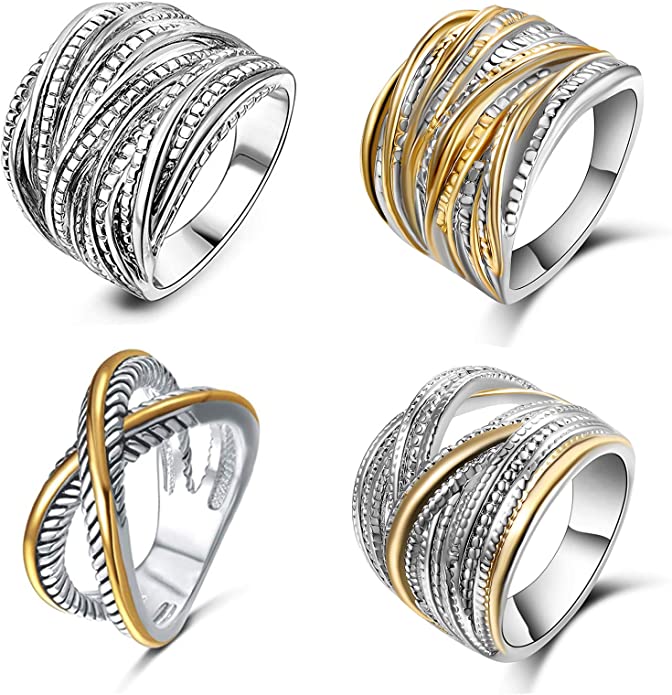 CASDAN 4Pcs Intertwined Crossover Rings for Women