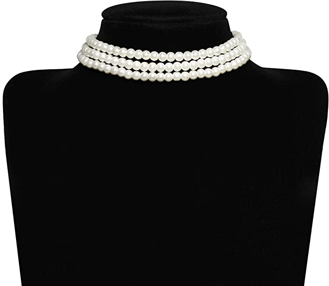 Elegante Damen Mehrlagiger Kunstperle Perlen Halsband Party Schmuck Trendy 
