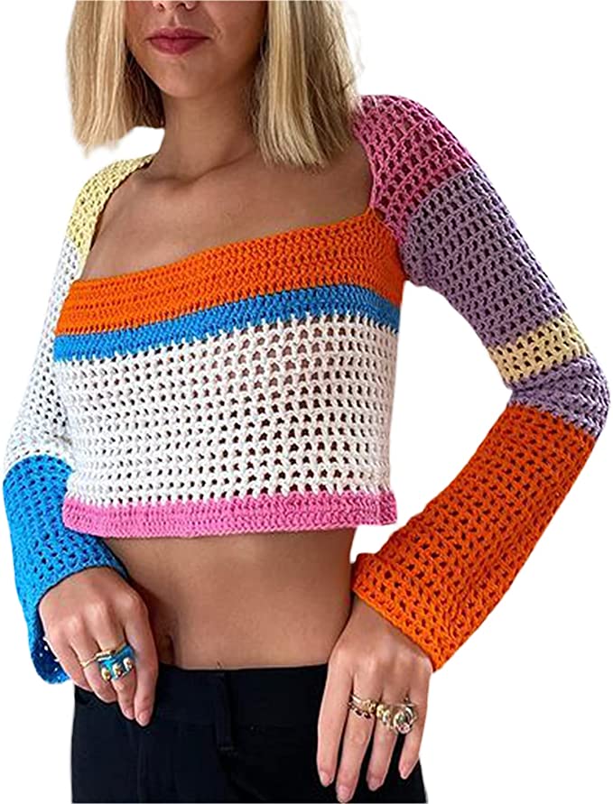 MakeMeChic Women's Crochet Swim Beach Cover Up Top