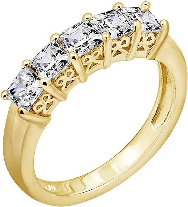 Gold Plated Sterling Silver Princess-Cut 5-Stone Ring