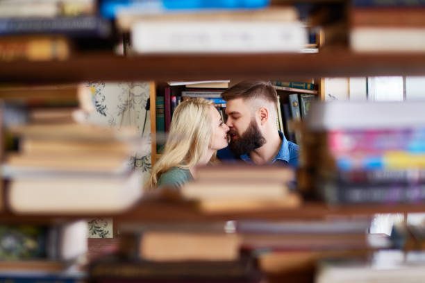 library couple kiss